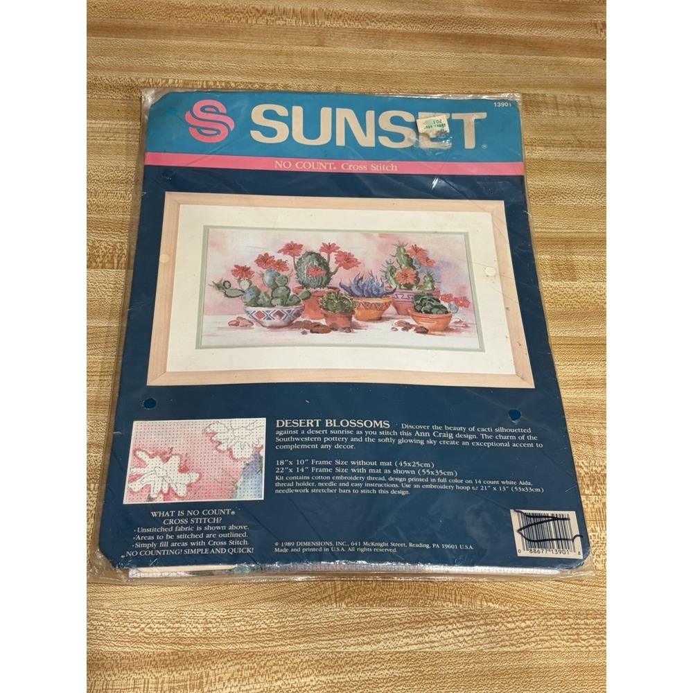 Vintage 1989 Dimensions Sunset Desert Blossoms No Count Cross Stitch Kit 13901